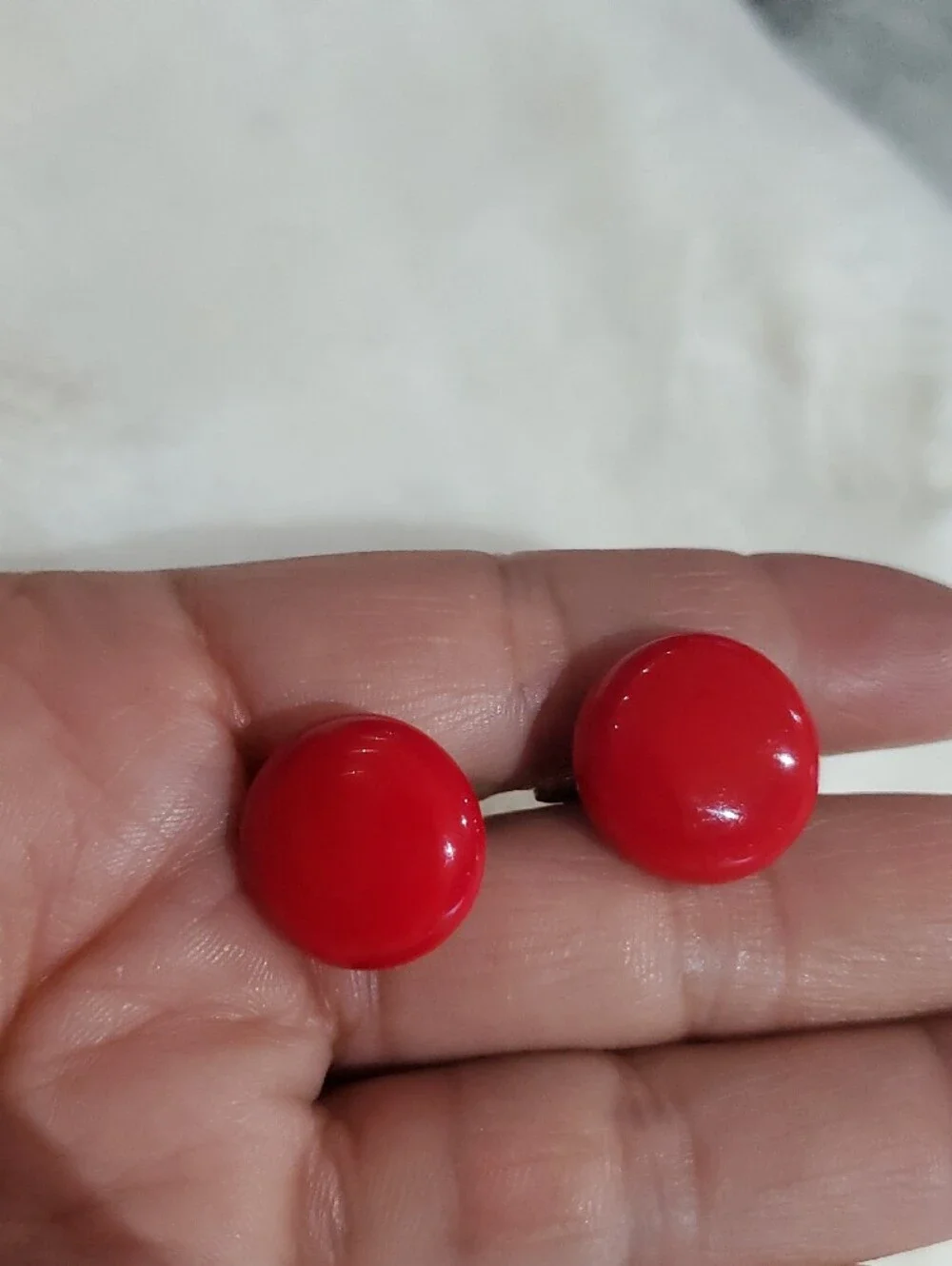 Vintage Bright Red Dome Screw Back Earrings - Women's Jewelry